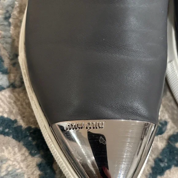 Miu Miu Gray and Silver Slip-On Sneakers - Picture 3 of 10